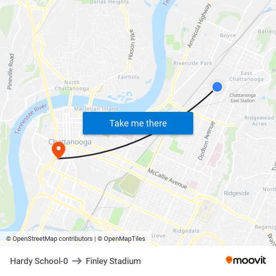 Hardy School-0 to Finley Stadium map