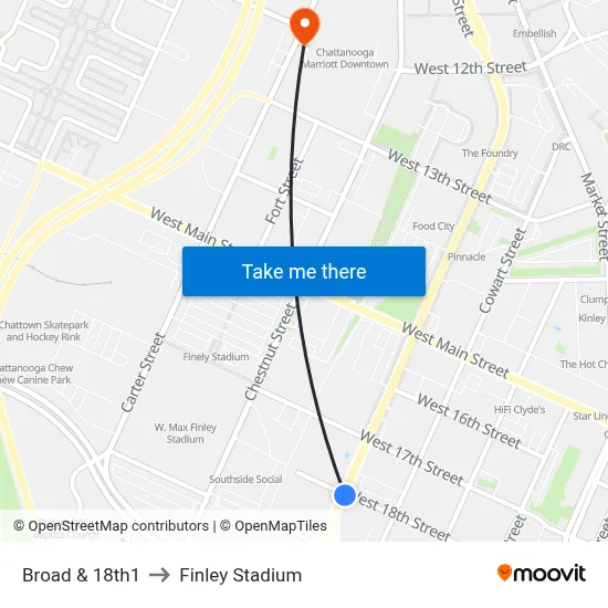 Broad & 18th1 to Finley Stadium map