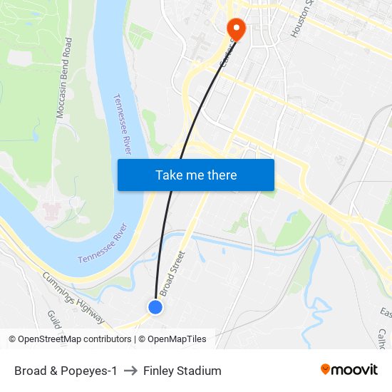 Broad & Popeyes-1 to Finley Stadium map