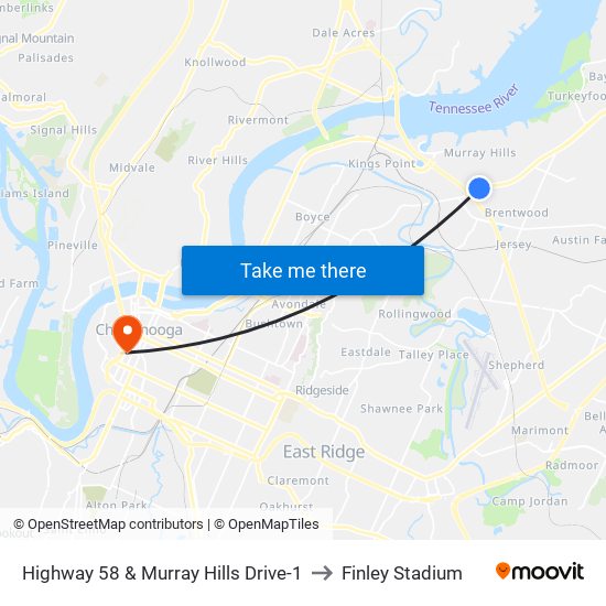 Highway 58 & Murray Hills Drive-1 to Finley Stadium map