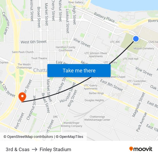 3rd & Csas to Finley Stadium map