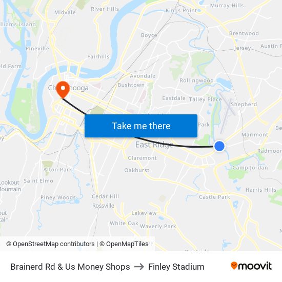 Brainerd Rd & Us Money Shops to Finley Stadium map