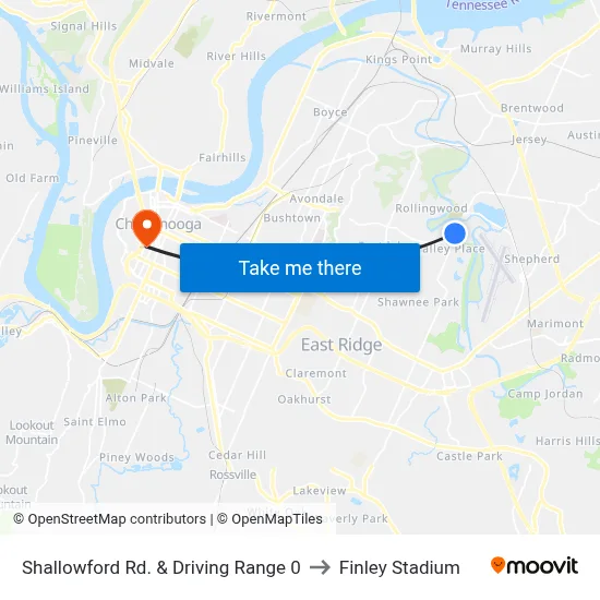 Shallowford Rd. & Driving Range 0 to Finley Stadium map