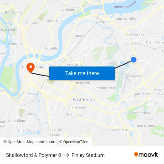 Shallowford & Polymer 0 to Finley Stadium map