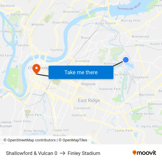 Shallowford & Vulcan 0 to Finley Stadium map