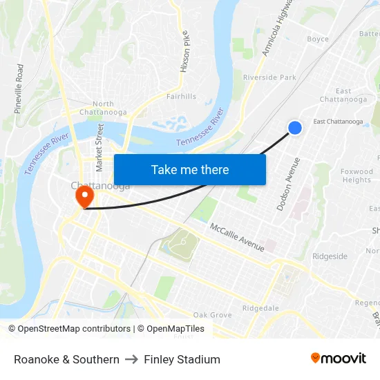 Roanoke & Southern to Finley Stadium map