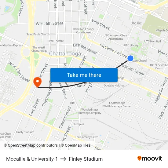 Mccallie & University-1 to Finley Stadium map