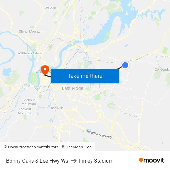 Bonny Oaks & Lee Hwy Ws to Finley Stadium map