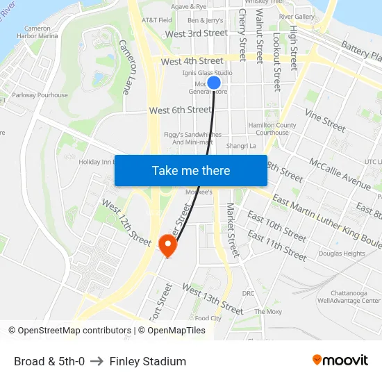 Broad & 5th-0 to Finley Stadium map