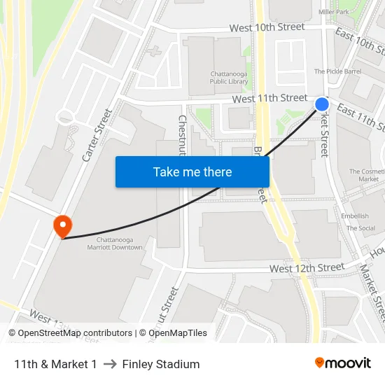 11th & Market 1 to Finley Stadium map