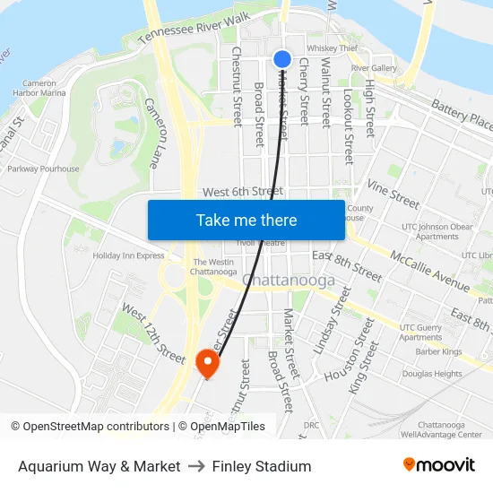Aquarium Way & Market to Finley Stadium map