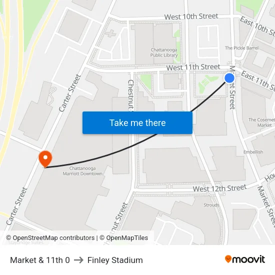 Market & 11th 0 to Finley Stadium map