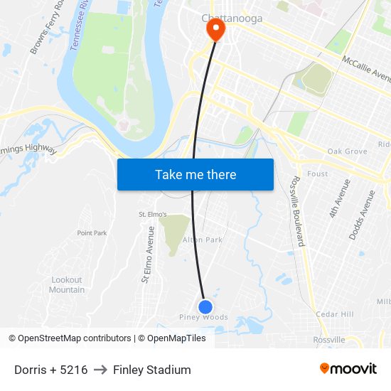 Dorris + 5216 to Finley Stadium map