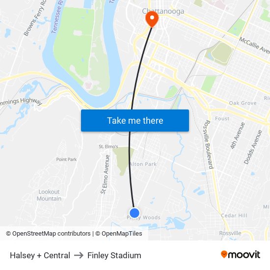 Halsey + Central to Finley Stadium map