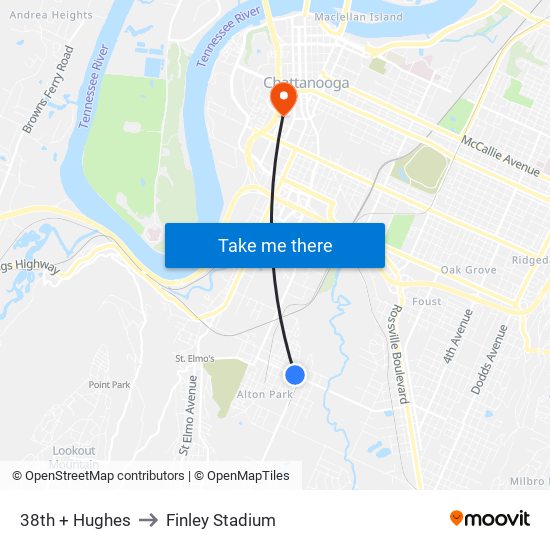 38th + Hughes to Finley Stadium map