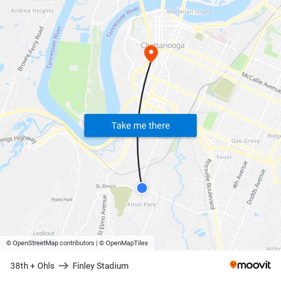 38th + Ohls to Finley Stadium map