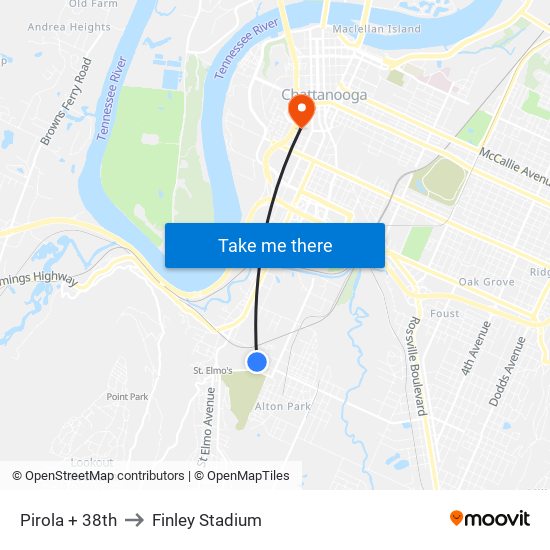 Pirola + 38th to Finley Stadium map