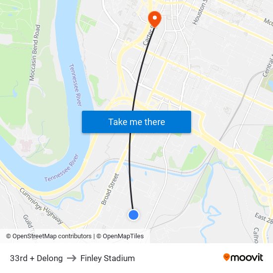 33rd + Delong to Finley Stadium map