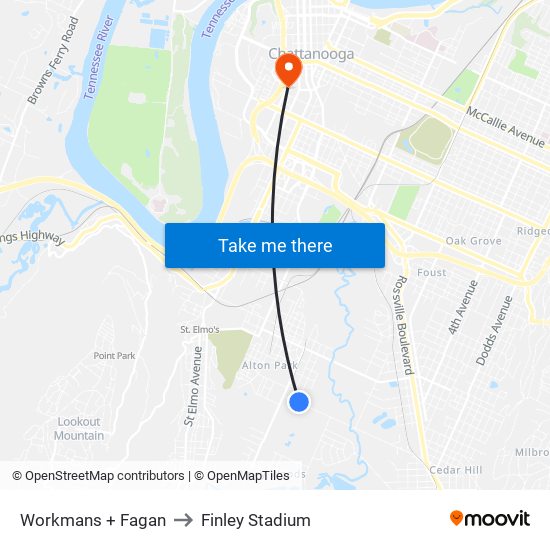 Workmans + Fagan to Finley Stadium map