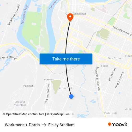 Workmans + Dorris to Finley Stadium map