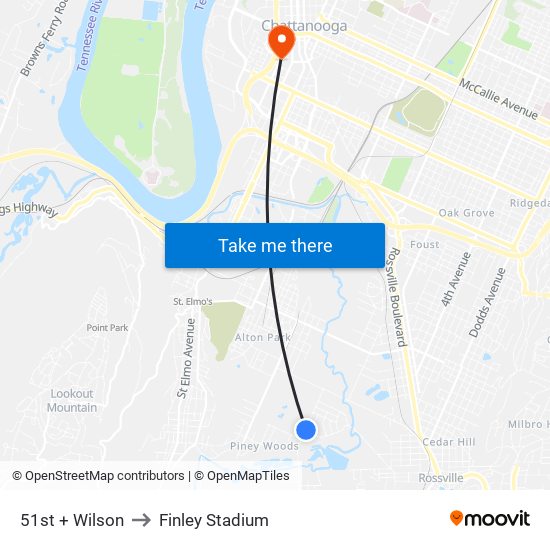 51st + Wilson to Finley Stadium map