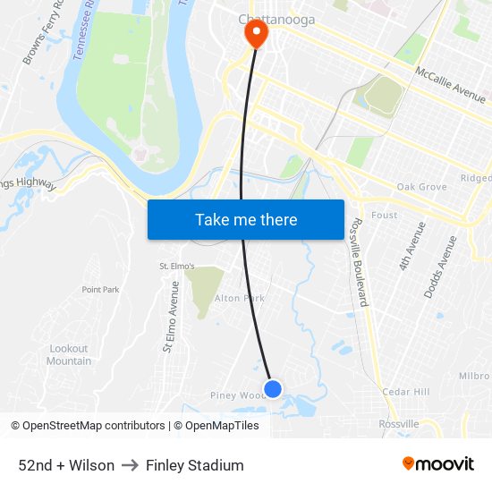 52nd + Wilson to Finley Stadium map