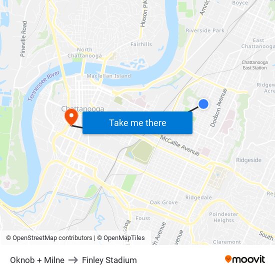 Oknob + Milne to Finley Stadium map