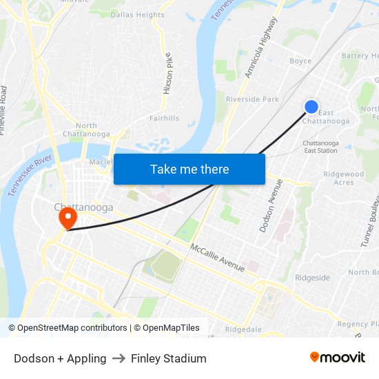Dodson + Appling to Finley Stadium map