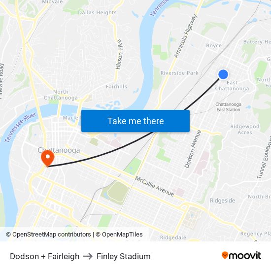 Dodson + Fairleigh to Finley Stadium map