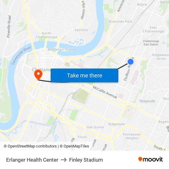 Erlanger Health Center to Finley Stadium map