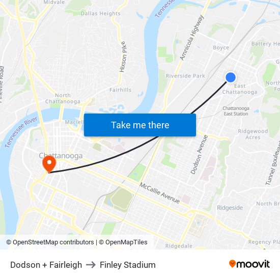 Dodson + Fairleigh to Finley Stadium map