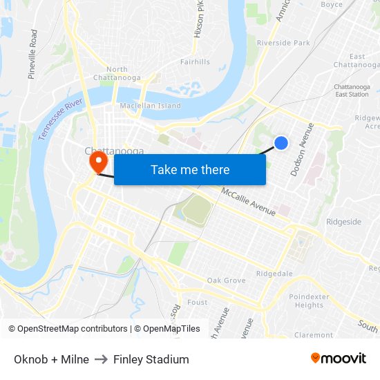 Oknob + Milne to Finley Stadium map