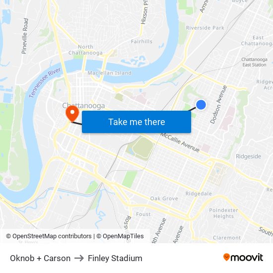 Oknob + Carson to Finley Stadium map