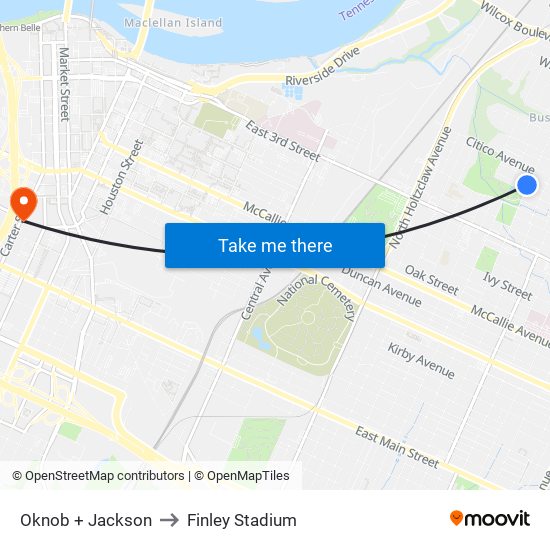 Oknob + Jackson to Finley Stadium map