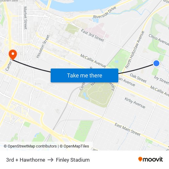 3rd + Hawthorne to Finley Stadium map