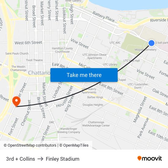 3rd + Collins to Finley Stadium map