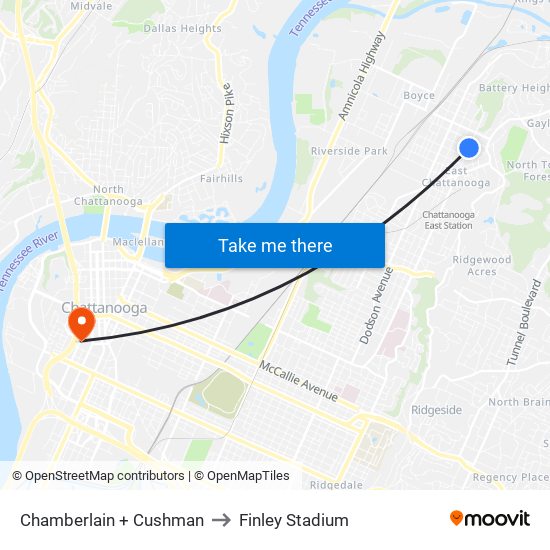 Chamberlain + Cushman to Finley Stadium map