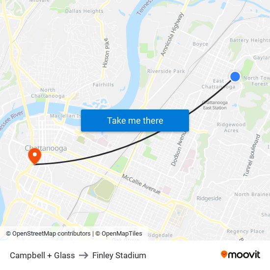 Campbell + Glass to Finley Stadium map