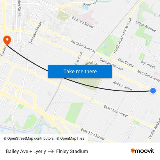 Bailey Ave + Lyerly to Finley Stadium map