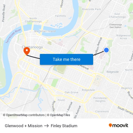 Glenwood + Mission to Finley Stadium map