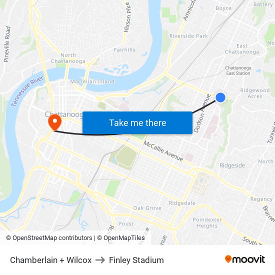 Chamberlain + Wilcox to Finley Stadium map