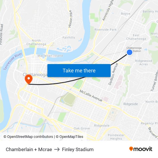 Chamberlain + Mcrae to Finley Stadium map