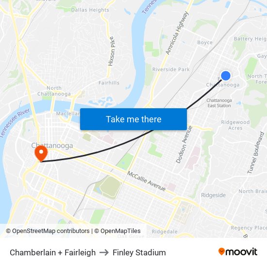 Chamberlain + Fairleigh to Finley Stadium map