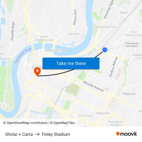 Sholar + Carta to Finley Stadium map