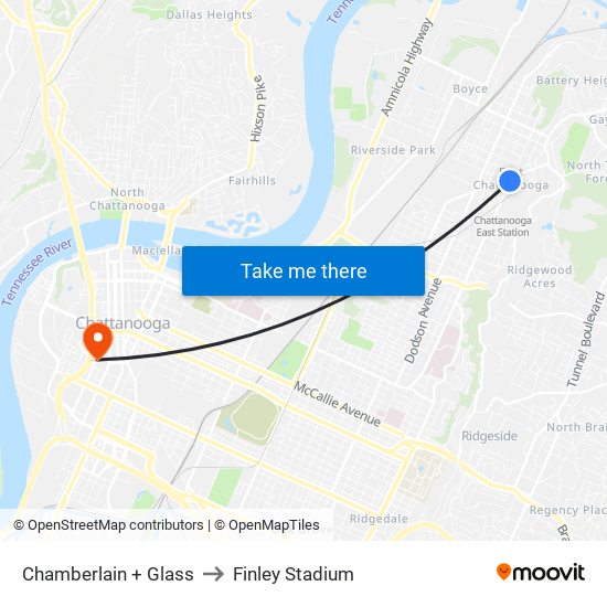 Chamberlain + Glass to Finley Stadium map
