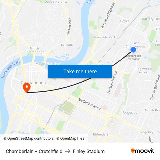 Chamberlain + Crutchfield to Finley Stadium map