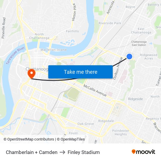 Chamberlain + Camden to Finley Stadium map