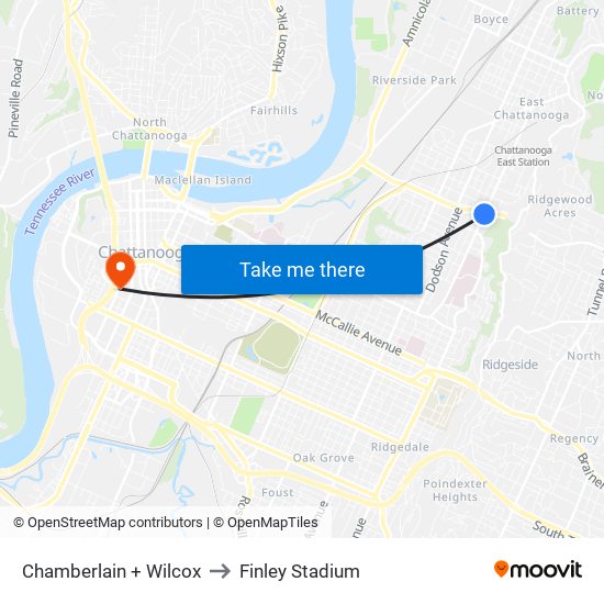 Chamberlain + Wilcox to Finley Stadium map