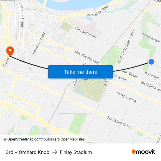 3rd + Orchard Knob to Finley Stadium map