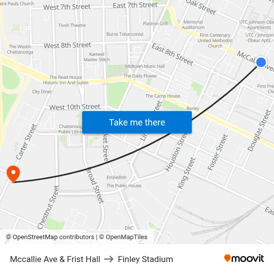 Mccallie Ave & Frist Hall to Finley Stadium map